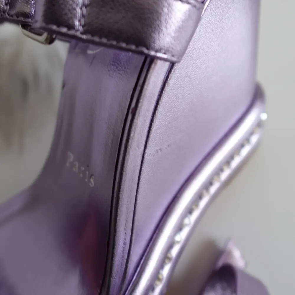Christian Louboutin Pyrastrass Metallic Lavender Platform Wedge Sandals 38